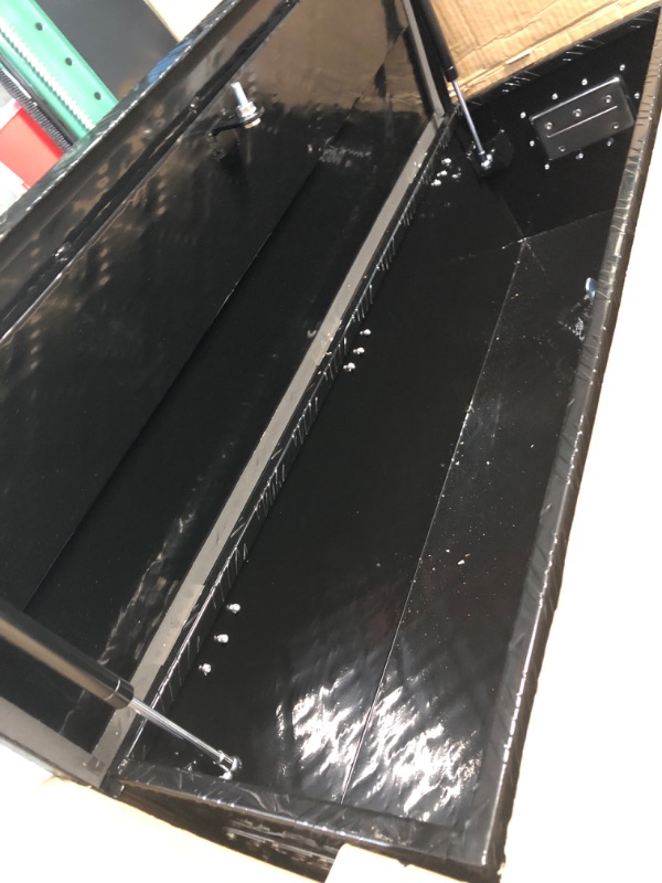 Photo 1 of FGJQEFG 39 Inch Aluminum Heavy Duty Truck Bed Tool Box Truck Car Outdoor Trailer Pickup Underbody Toolbox, RV Storage Organizer Trailer Storage Tool Box w/Lock & Keys, 5 Bar Tread, Black (39"X13"X10") 39"X13"X10" Black
