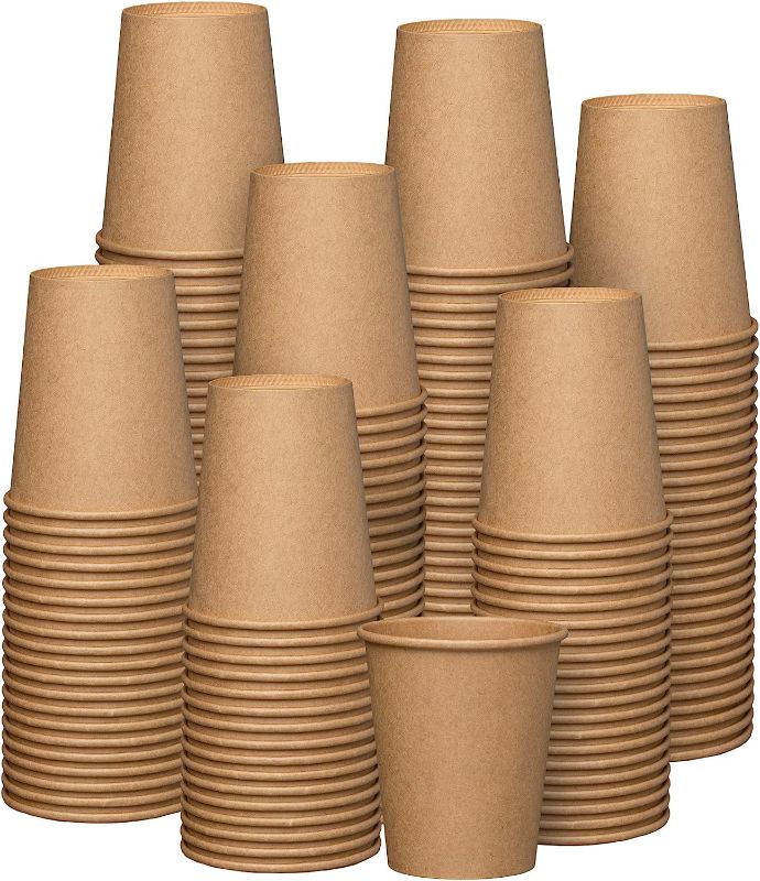 Photo 1 of [300 Pack] 8 oz. Kraft Paper Hot Coffee Cups - Unbleached