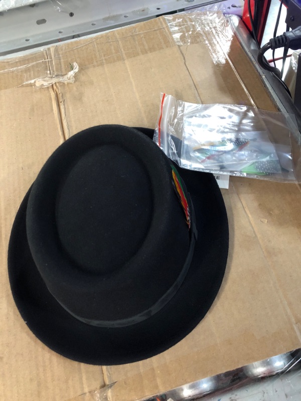 Photo 1 of Men's Women Crushable Pork Pie Fedora Hats 100% Wool Felt Porkpie Hats equiped a Grosgrain Ribbon with a Bow Black02- MEDIUM
