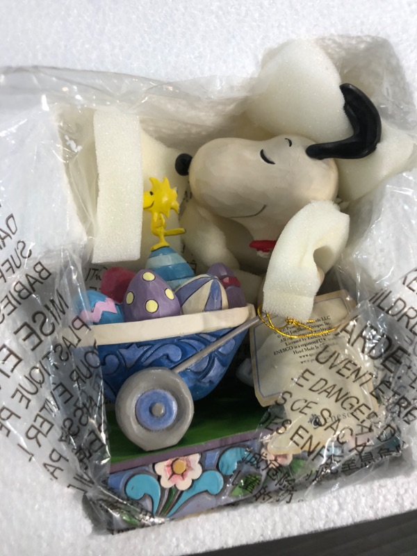 Photo 3 of **HEAD IS SNAPPED OFF**Enesco Jim Shore Peanuts Snoopy and Woodstock Easter Wheelbarrow Figurine, 5.75 Inch, Multicolor