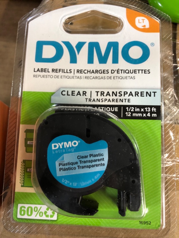 Photo 2 of DYMO Authentic LT Plastic Labeling Tape for LetraTag Label Makers, 1/2" (12mm), Black Print on Clear Tape, 6-Pack Plastic Black on Clear