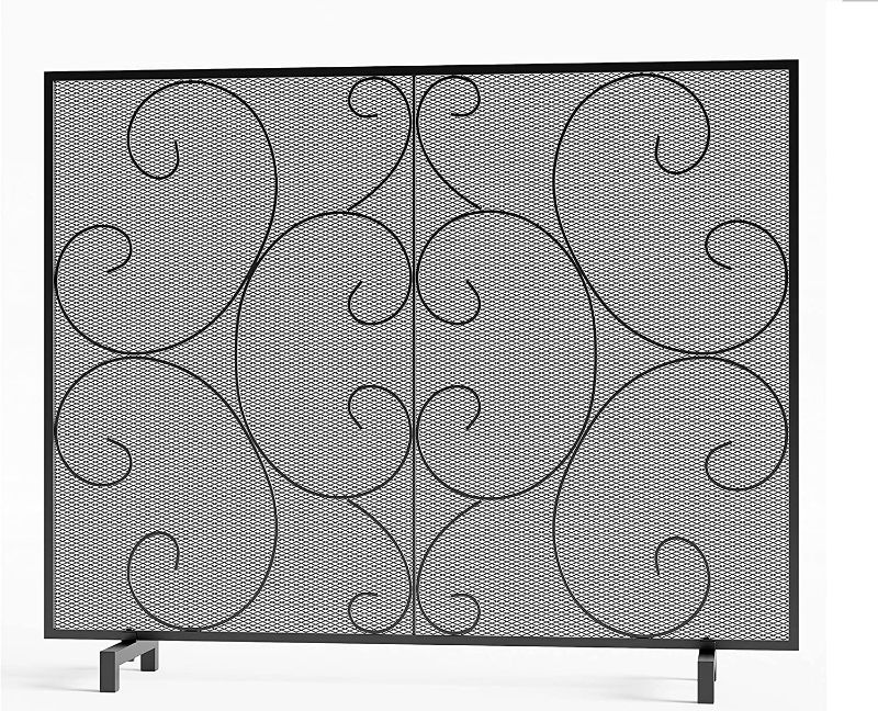 Photo 2 of **SEE NOTES** Kingson Single Panel Fireplace Screen Cover Handcrafted Solid Wrought Iron Mesh, Heat-Resistant Fire Spark Guard for Inside Fireplace-Black