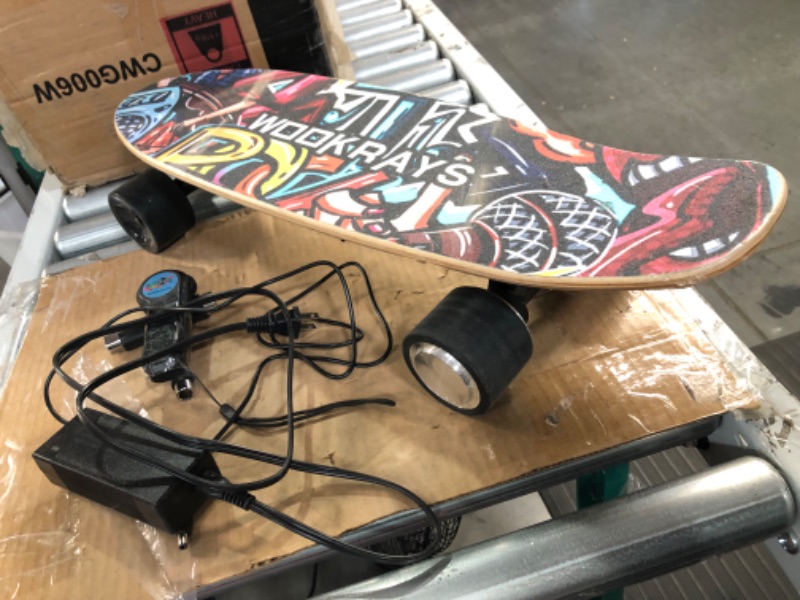 Photo 2 of **SEE NOTES** WOOKRAYS Electric Skateboard with Wireless Remote Control, 350W, Max 12.4 MPH, 7 Layers Maple E-Skateboard, 3 Speed Adjustment for Adult, Teens, and Kids Black