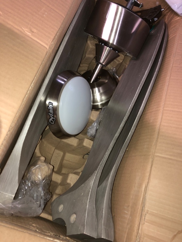 Photo 1 of **SEE NOTES** Ovlaim 52 Inch Solid Wood Ceiling Fans with Lights Remote Control, Quiet DC Motor Smart Ceiling Fan, 3 Blade Propeller Ceiling Fan for Bedroom Living Room 3 Blades 52'' Gray Wood