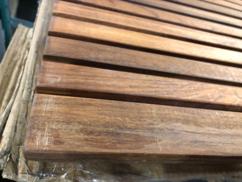 Photo 1 of **SEE NOTES** Nordic Style Premium Teak Shower and Bath Mat for Indoor and Outdoor Use - Non-Slip Wooden Platform for Spa, Sauna, Pool, Hot Tub - (31.4" x 19.6", Dark Oiled w/ Wide End Slat) 