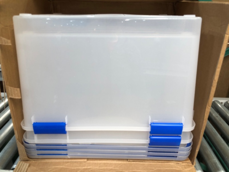 Photo 5 of **Missing Pieces** IRIS USA 70 Quart WEATHERPRO Plastic Storage Box with Durable Lid and Seal and Secure Latching Buckles 3 Pack 