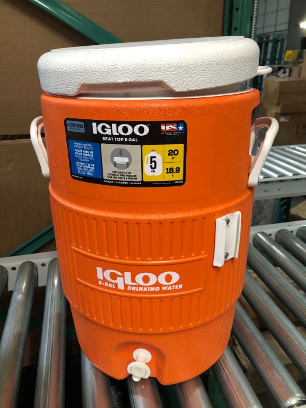 Photo 8 of **See Notes/Damaged** Igloo 5 Gallon Portable Sports Cooler with Flat Seat Lid 5 gal Orange