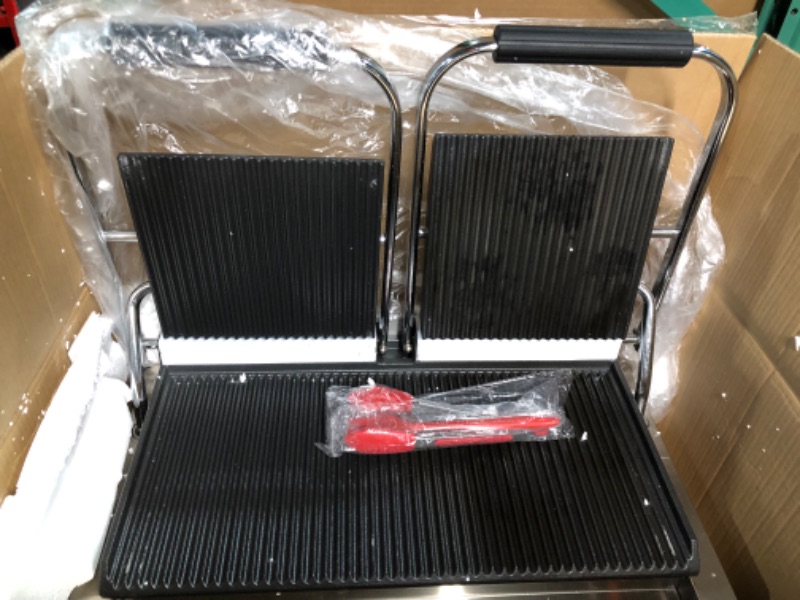 Photo 2 of ***USED*** Panghuhu88 110V 3600W Commercial Sandwich Panini Press, Non-Stick Full Grooved Plates 122°F-572°F Temp 14.4"D x 22.8"W x 7.5"H