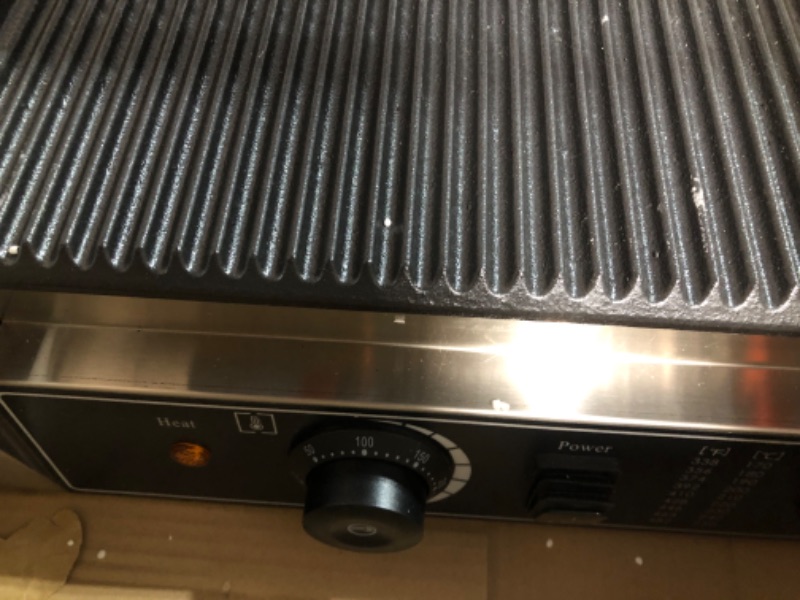 Photo 10 of ***USED*** Panghuhu88 110V 3600W Commercial Sandwich Panini Press, Non-Stick Full Grooved Plates 122°F-572°F Temp 14.4"D x 22.8"W x 7.5"H