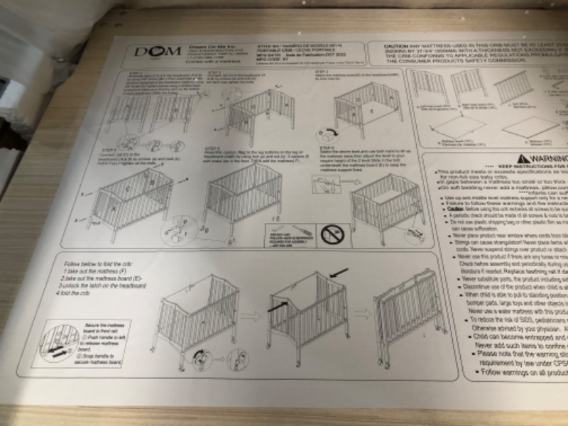 Photo 7 of  Dream On Me 2-In-1 Lightweight Folding Portable Stationary Side Crib In Natural, Greenguard Gold Certified 40"L x 26"W x 38"H