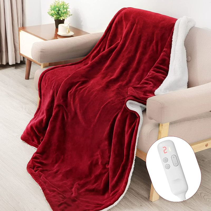 Photo 1 of **RED** Electric Blanket Heated Throw Flannel & Sherpa Fast Heating Blanket 50" x 60"