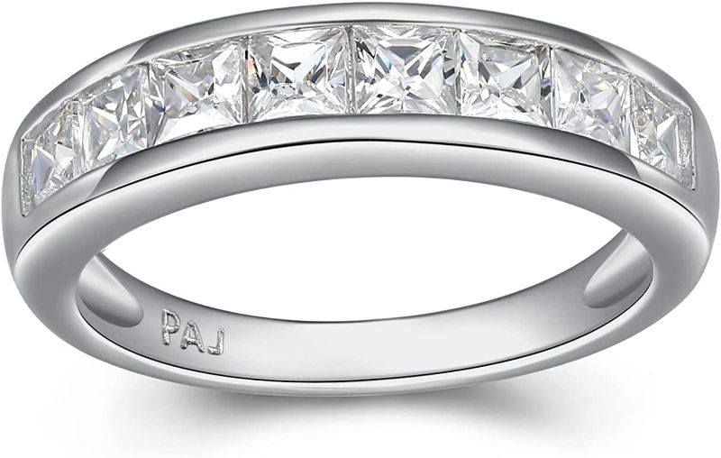 Photo 1 of Platinum-Plated Sterling Silver Swarovski Zirconia Princess-Cut Channel-Set Band Ring