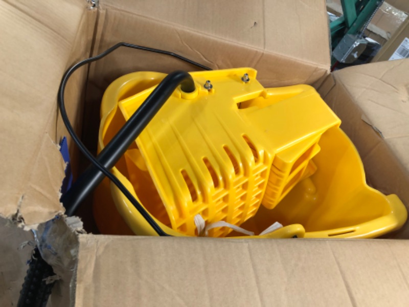 Photo 1 of Amazon Basics Side Press Wringer Combo Commercial Mop Bucket on Wheels, 35 Quart, Yellow