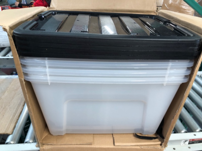 Photo 8 of **Damaged** IRIS USA 40 Qt. Plastic Storage Bin Container with Durable Lid and Secure Latching Buckles, 4-Pack, Clear/Black