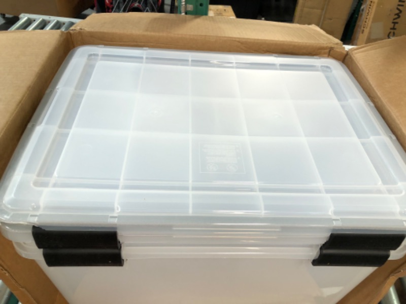 Photo 5 of *Damaged* IRIS USA 74 Quart WEATHERPRO Plastic Storage Box with Durable Lid Clear with Black Buckles, 2 Pack 