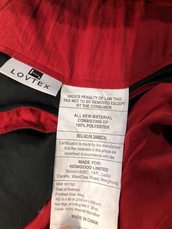 Photo 3 of [USED] Homgood Basic Down Comforter - KING - Red/Black