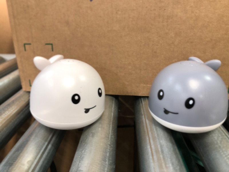 Photo 1 of AOLIGE Baby Light Up Bath Toys Whale Bath Toy Sprinkler Induction Sprinkler Bathtub Toys (2PCS White & Grey Whale)
