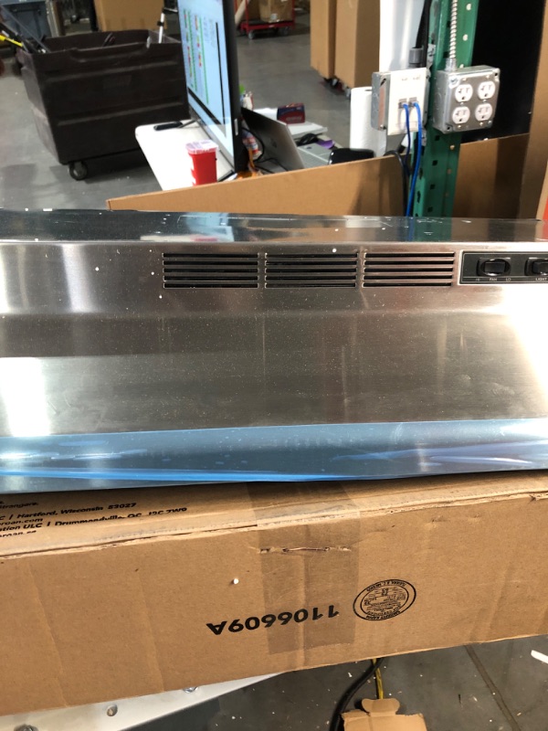 Photo 3 of * DAMAGED * Broan-NuTone 413004 Non-Ducted Ductless Range Hood with Lights Exhaust Fan for Under Cabinet, 30-Inch, Stainless Steel 30-Inch Stainless Steel Hood