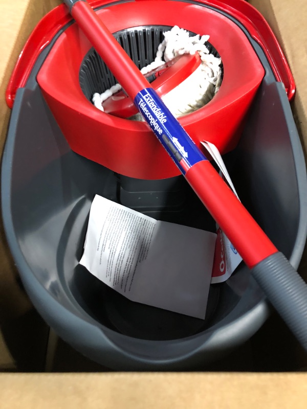 Photo 3 of * USED * O-Cedar EasyWring Microfiber Spin Mop, Bucket Floor Cleaning System, Red, Gray Spin Mop & Bucket