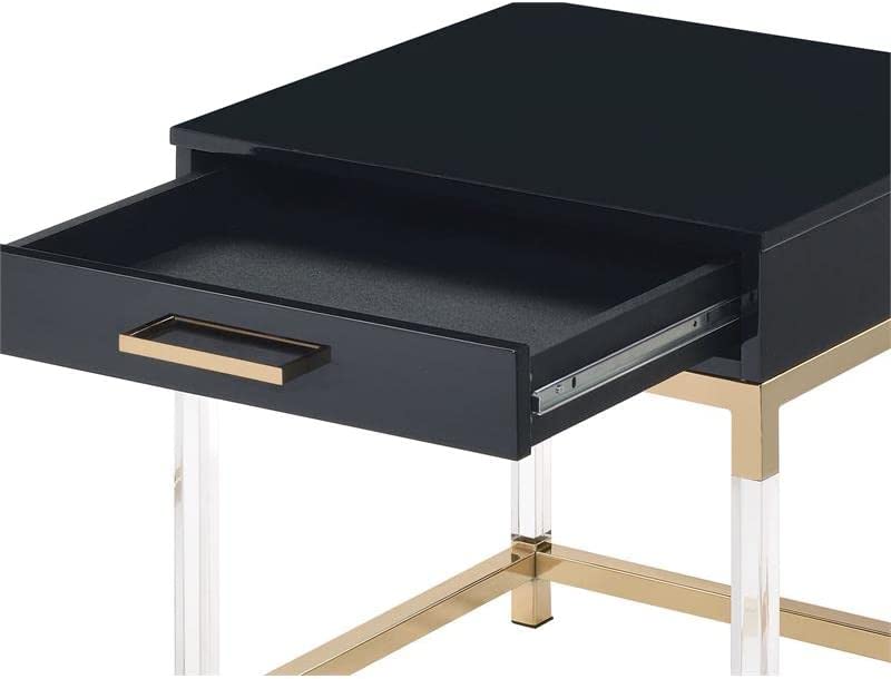 Photo 5 of (READ NOTES) Acme Furniture 1 Drawer Wood End Table with Metal Base, Black/Gold (READ NOTES) 