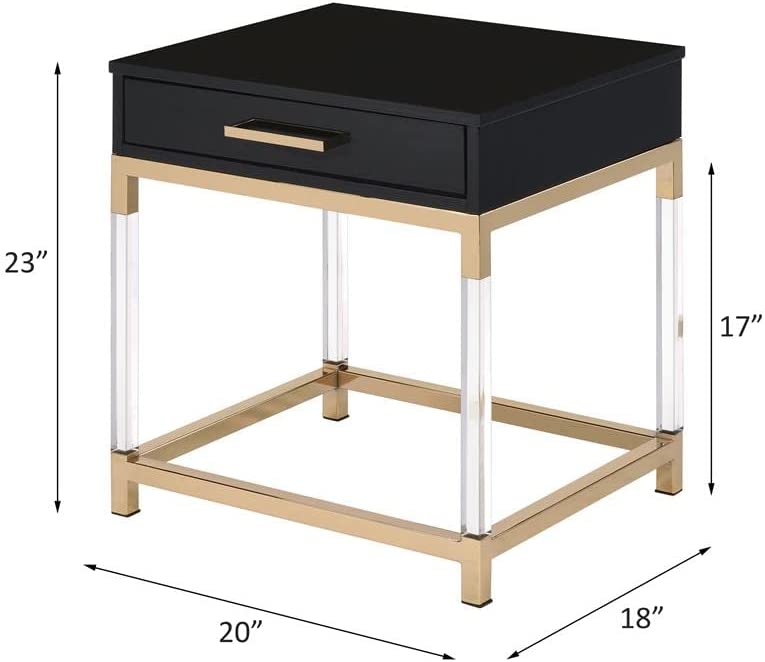 Photo 4 of (READ NOTES) Acme Furniture 1 Drawer Wood End Table with Metal Base, Black/Gold (READ NOTES) 