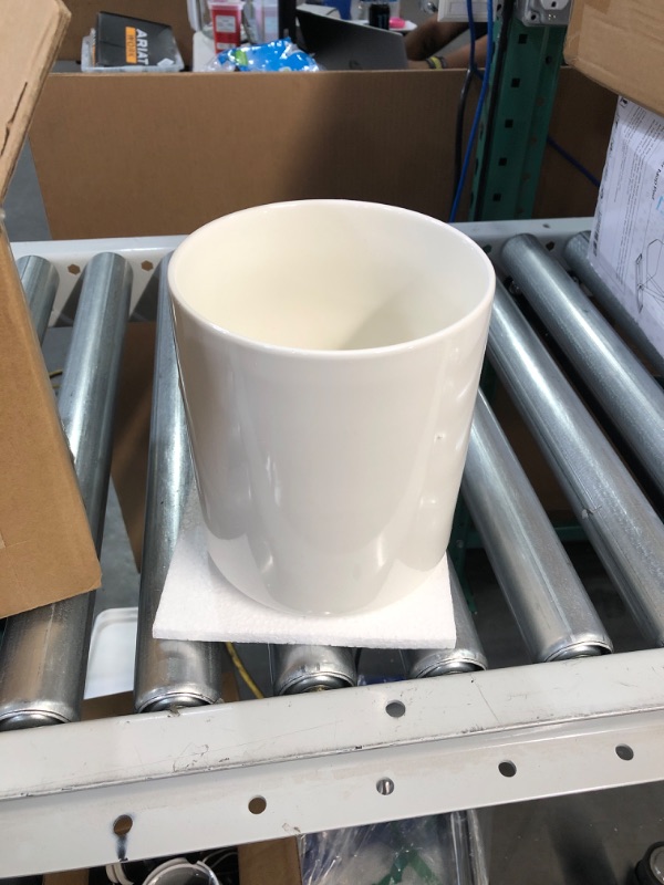 Photo 1 of **USED** 8 Inch Glazed Ceramic Indoor Planter Pot - Modern Large Cylinder Container- 8 inch D Shiny White