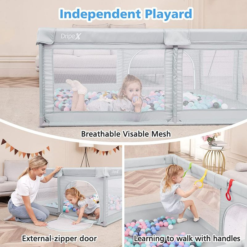 Photo 4 of Dripex Baby Playpen, Large Baby Playards Grey 59 x 79 Inch