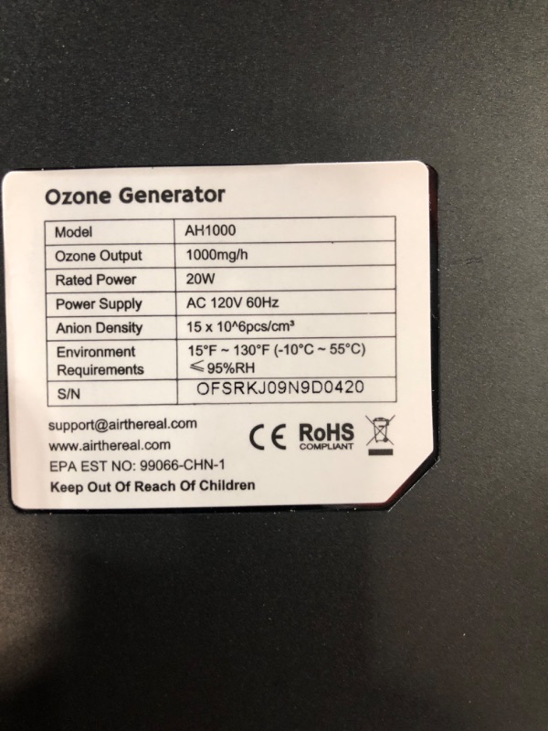 Photo 4 of Airthereal AH1000 Portable Ozone Machine for Liquid and Air - 1000 mg/h, Multipurpose Ozonator with Negative Ion and Timer