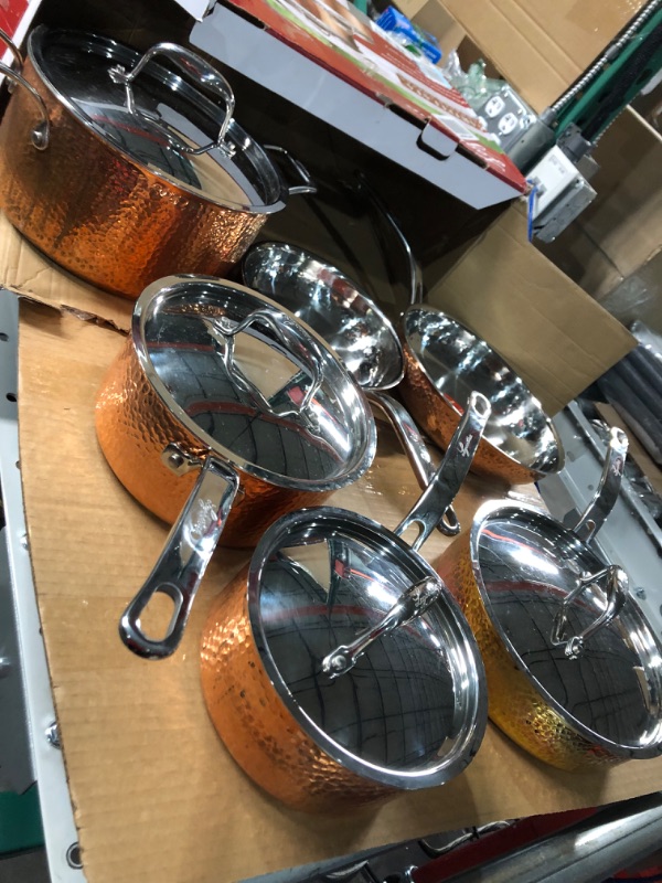 Photo 5 of **USED**Lagostina Martellata Hammered Copper 18/10 Tri-Ply Stainless Steel Cookware Set, 10-Piece