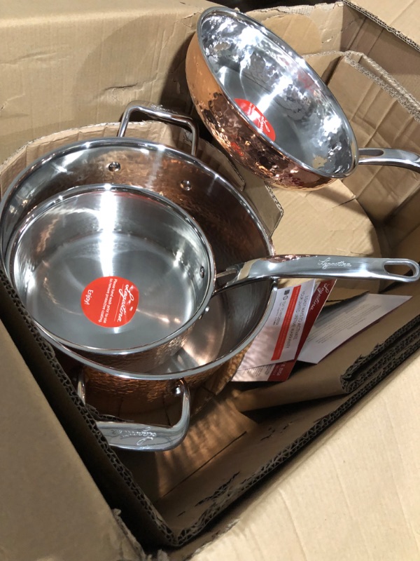 Photo 4 of *BOX OPENED/SEE NOTES** Lagostina Martellata Hammered Copper Cookware Set 10 Piece Copper and Silver