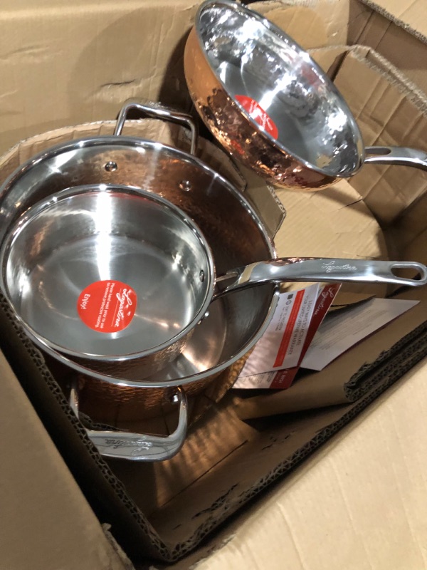 Photo 6 of *BOX OPENED/SEE NOTES** Lagostina Martellata Hammered Copper Cookware Set 10 Piece Copper and Silver