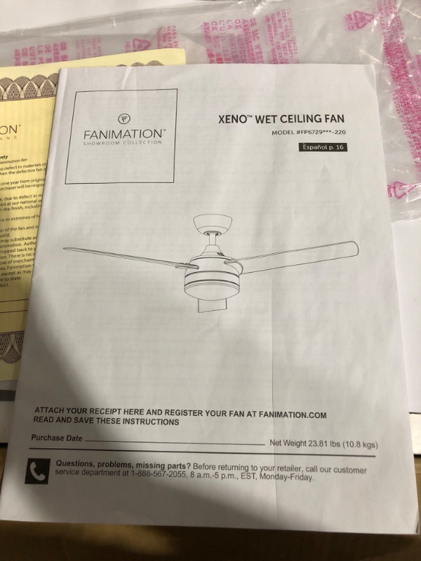 Photo 8 of **NEW/PREV OPENED** 220volt Fanimation Xeno Wet Indoor/Outdoor Ceiling Fan with Dark Walnut Blades and LED Light Kit 56 inch - Dark Bronze