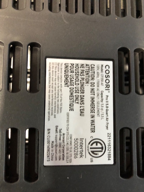 Photo 2 of COSORI Pro II Air Fryer Oven Combo, 5.8QT Max Xl Large Cooker - Safe Detachable Square Basket Pro ? BLACK