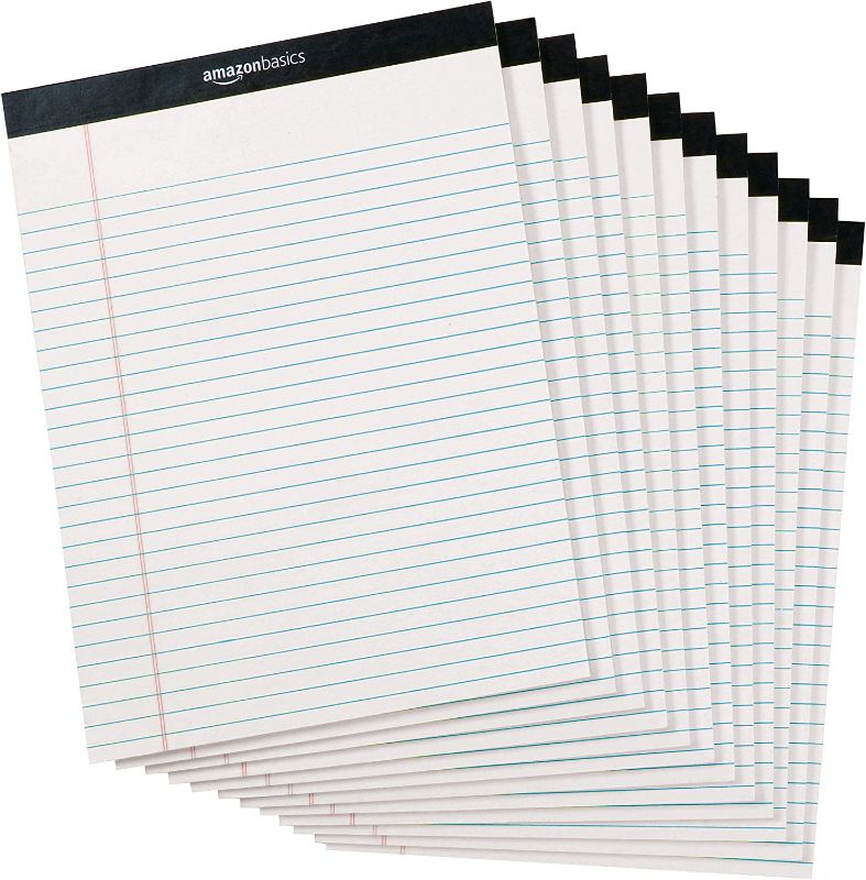 Photo 1 of Amazon Basics Legal/Wide Ruled 8-1/2 by 11-3/4 Legal Pad - White (50 Sheet Paper Pads, 10 pack) 