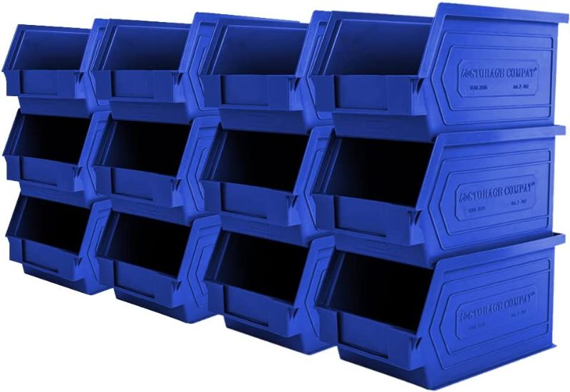 Photo 1 of 12-Pack 2PLZ Plastic Storage Bin (9 x 6 x 5 Inches), Wall Mount Storage, Hanging and Stacking Containers , Freestanding (Blue)
