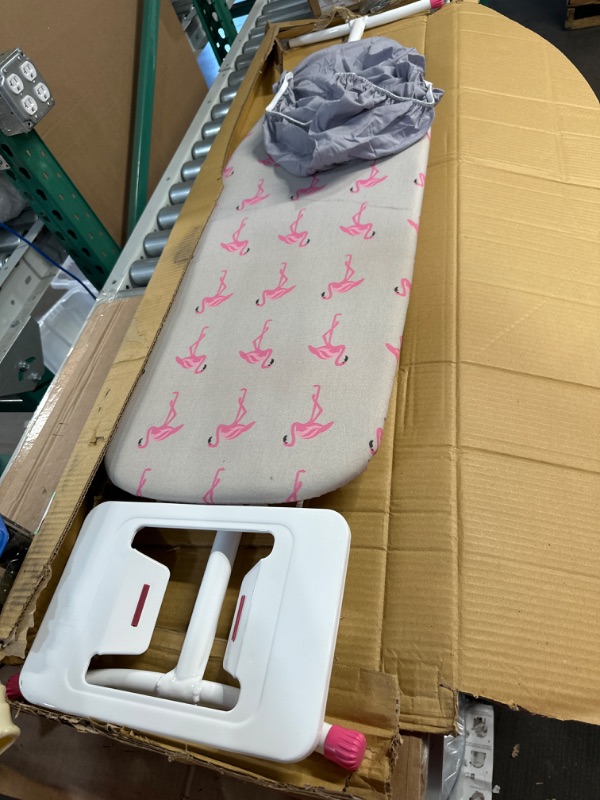 Photo 2 of **USED** Mabel Home T-Leg Adjustable Height Ironing Board with Grey and Flamingo Cotton Cover + Extra Cover (Flamingo)