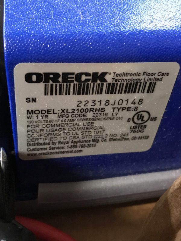 Photo 1 of **USED: SEE NOTES** Oreck Commercial XL2100RHS XL Commercial 12-1/2 in. x 9-1/4 in. x 47-3/4 in. Upright Vacuum - Gray/Blue