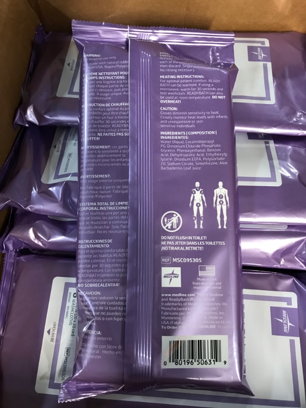 Photo 1 of **MISSING PIECES: SEE NOTES** Medline ReadyBath Unscented Body Cleansing Cloths, Standard Weight Wipes (8 Count Pack, 30 Packs) 
