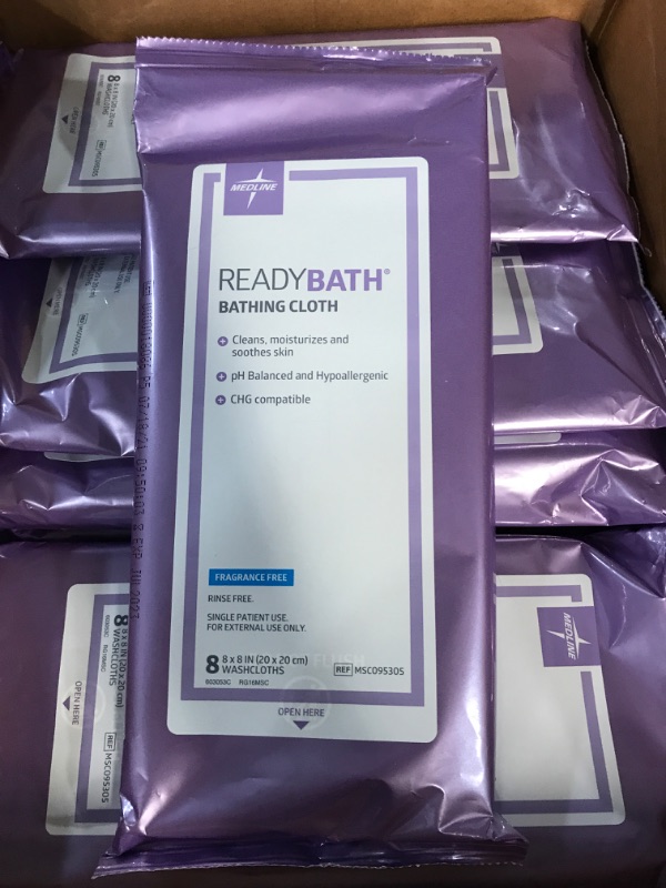 Photo 3 of **MISSING PIECES: SEE NOTES** Medline ReadyBath Unscented Body Cleansing Cloths, Standard Weight Wipes (8 Count Pack, 30 Packs) 