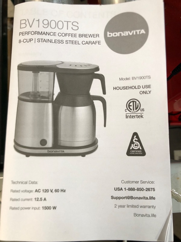 Photo 4 of *USED BUT LIKE NEW* FUNCTIONAL!! Bonavita 8 Cup Drip Coffee Maker Machine, One-Touch Pour Over Brewing