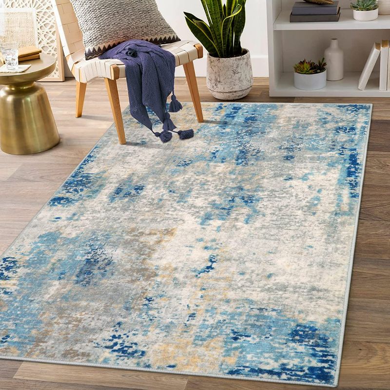 Photo 1 of *USED* Modern Abstract Area Rug-Blue/Yellow/Ivory