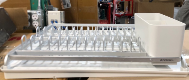 Photo 1 of *NEW* Brabantia Large Dish Drying Draining Rack (Light Gray) Plastic Easy-Clean Drip Tray 