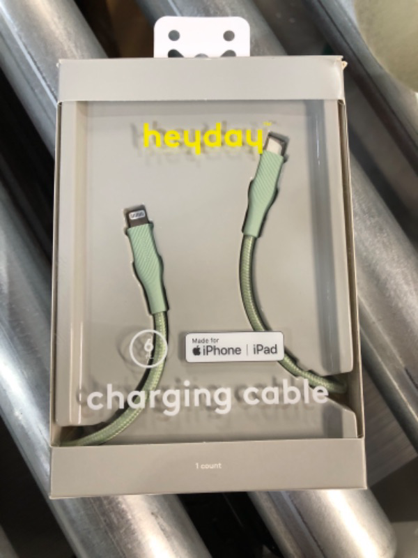 Photo 2 of ***SEE NOTES*** Lightning to USB-C Braided Cable - heyday, Ribbed Soft Green
