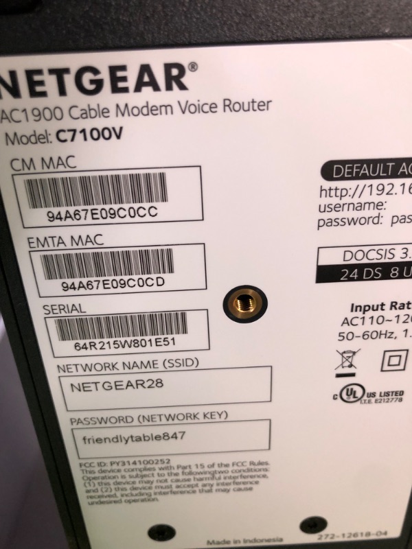 Photo 1 of NETGEAR Nighthawk Cable Modem WiFi Router Combo with Voice C7100V 