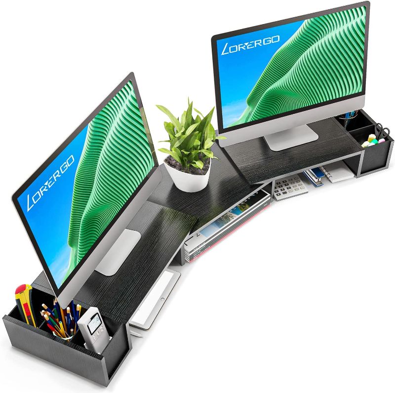 Photo 1 of LORYERGO Dual Monitor Stand Riser, Laptop Stand with Storage Accessories Slots,