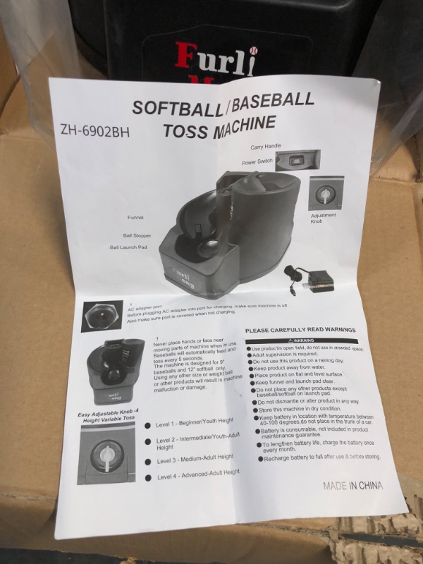 Photo 2 of *PARTS ONLY** Furlihong 6902BH Rechargeable Baseball & Softball Toss Machine, Batting Practice of All Ages