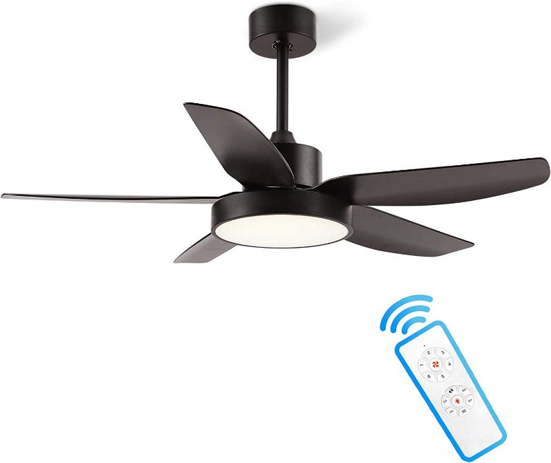 Photo 1 of 46 Inch Ceiling Fan with Light and Remote Control Black, ALUOCYI Flush Mount Ceiling Fan with 3 Color Light, 5 Blades, 6 Speeds, Noiseless Reversible Motor for Bedroom, Living Room, Indoor or Outdoor
