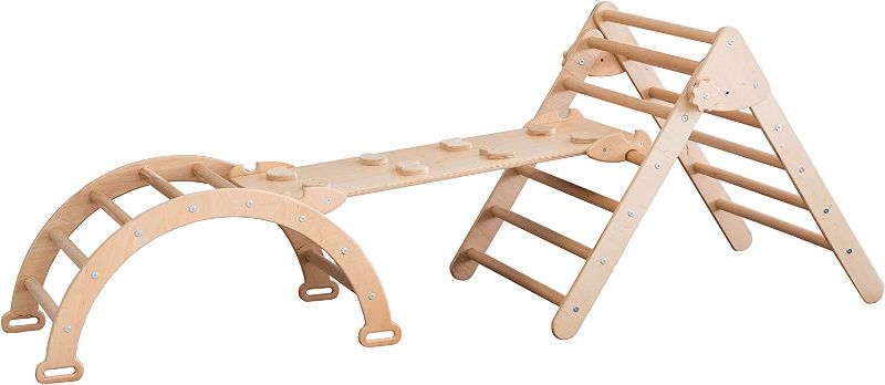 Photo 1 of Benarita Climbing Set Foldable Triangle with Arch and Ladder-Slide in Natural Wood Color (Standard Size)