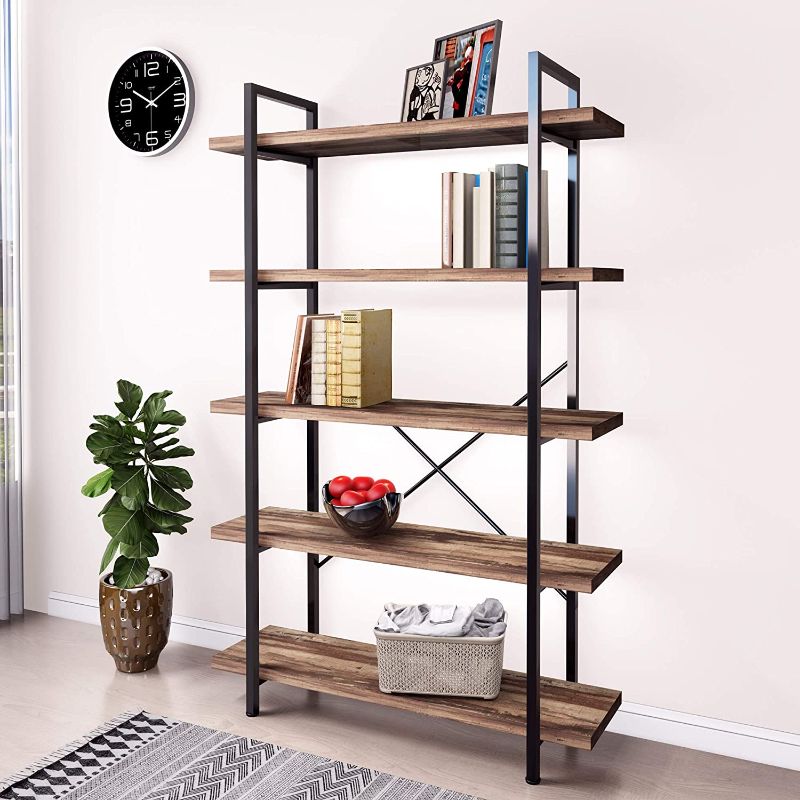 Photo 1 of 45MinST 5-Tier Vintage Industrial Style Bookcase/Metal and Wood Bookshelf Furniture for Collection,Vintage Brown, 5 Tier 
