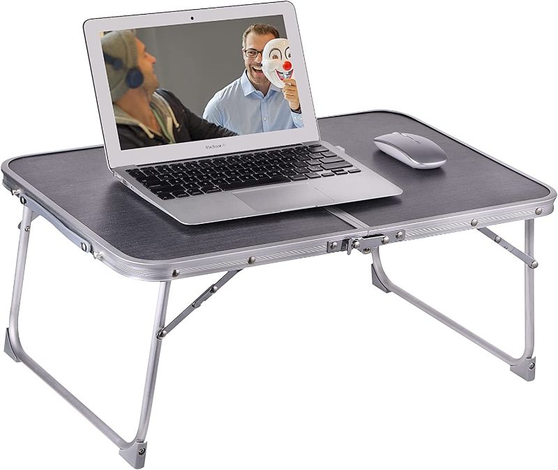 Photo 1 of Foldable Laptop Table, Bed Table for Study and Reading, Lap Desk Table, Breakfast Tray Table, Portable Mini Picnic Table, Folds in Half with Inner Storage Space
